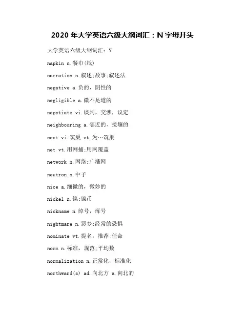 2020年大学英语六级大纲词汇：N字母开头