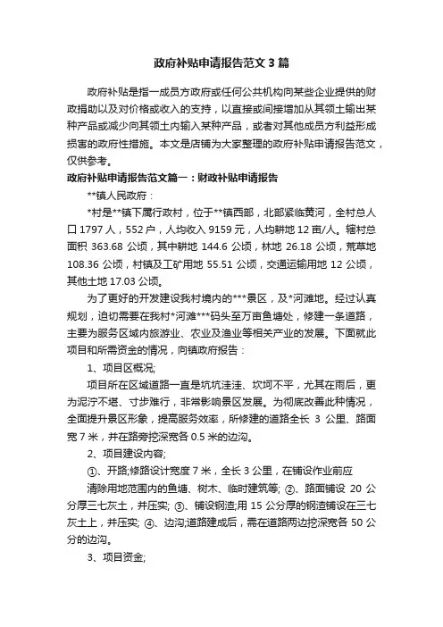 政府补贴申请报告范文3篇