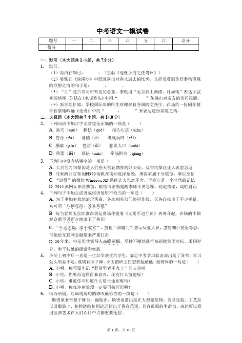 北京市大兴区中考语文一模试卷(含答案)