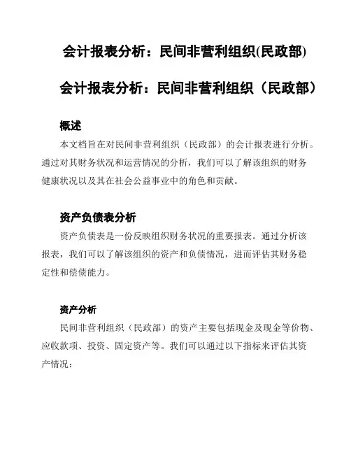 会计报表分析：民间非营利组织(民政部)