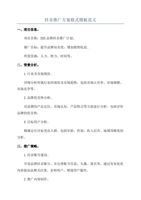 抖音推广方案格式模板范文