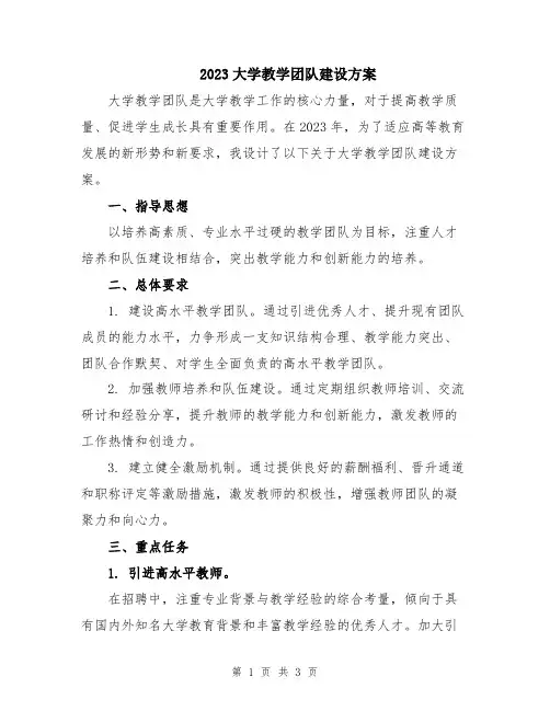 2023大学教学团队建设方案