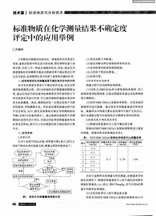 标准物质在化学测量结果不确定度评定中的应用举例