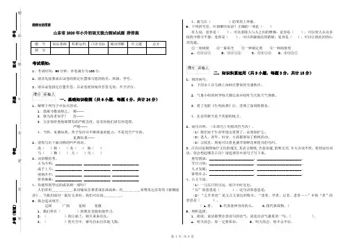 山东省2020年小升初语文能力测试试题 附答案
