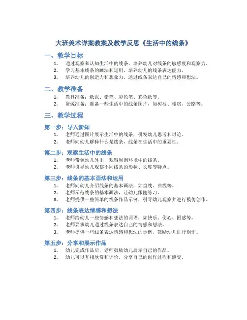 大班美术详案教案及教学反思《生活中的线条》
