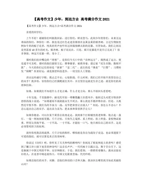 【高考作文】少年,到远方去 高考满分作文2021