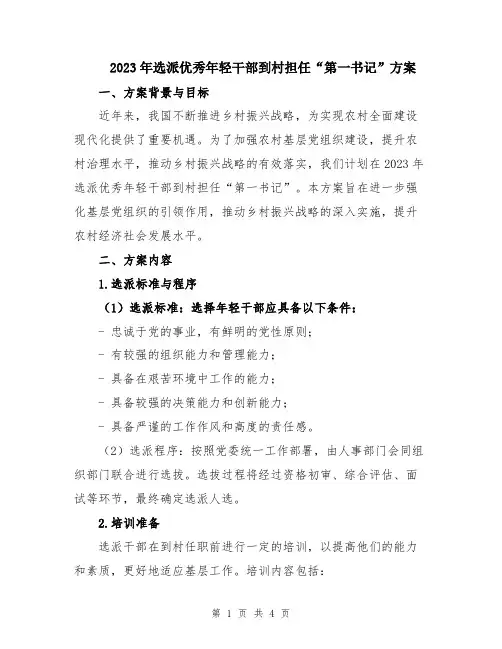 2023年选派优秀年轻干部到村担任“第一书记”方案