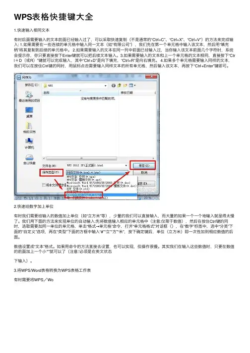 WPS表格快捷键大全