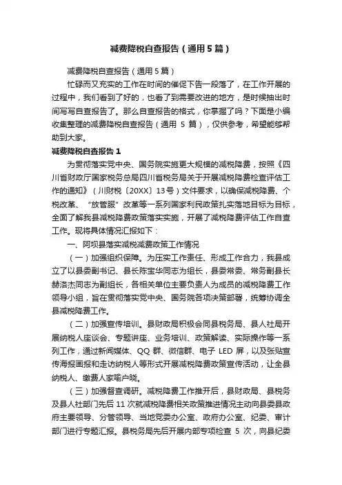 减费降税自查报告（通用5篇）