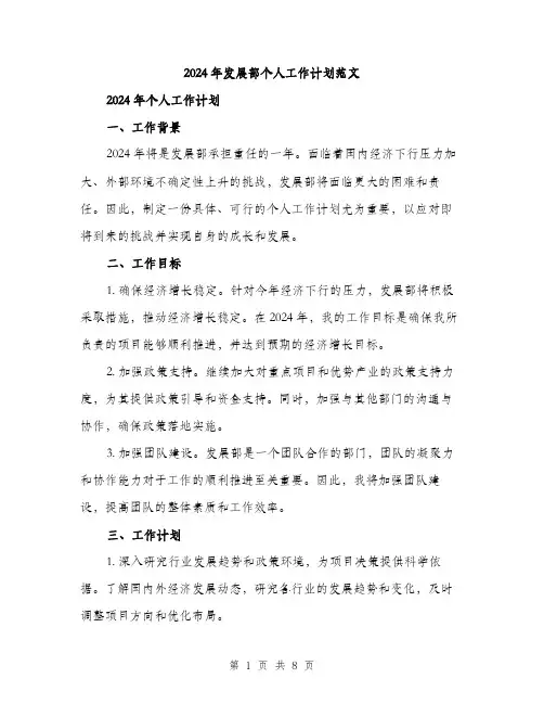 2024年发展部个人工作计划范文(三篇)