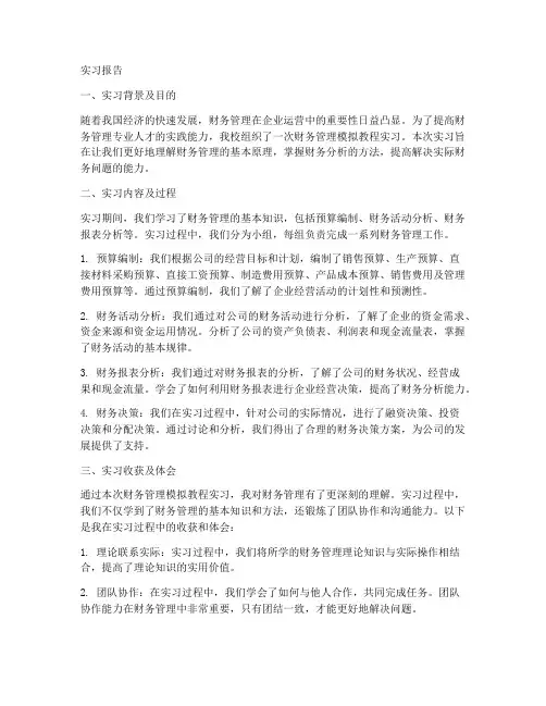 财务管理模拟教程实习报告