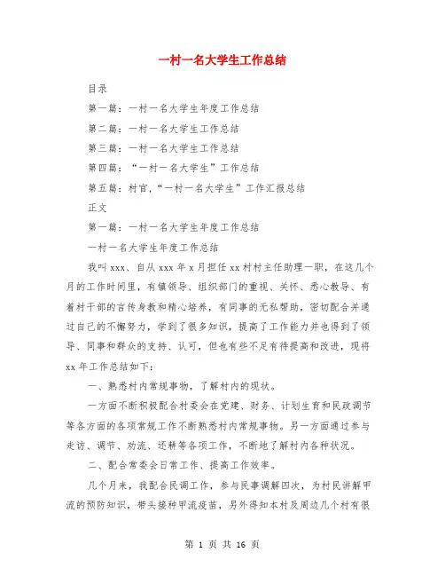 一村一名大学生工作总结
