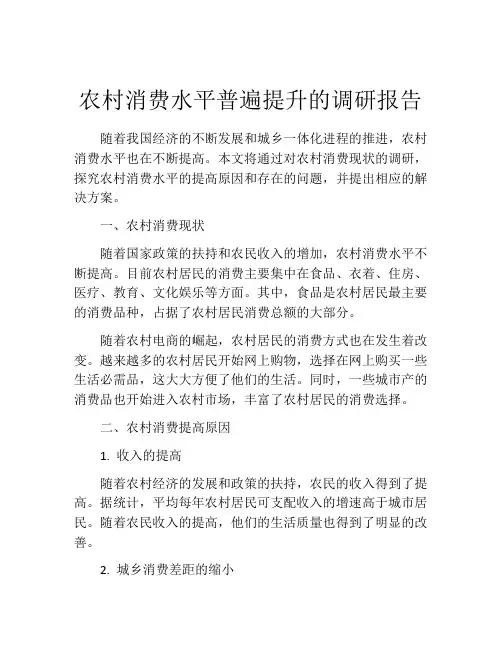 农村消费水平普遍提升的调研报告