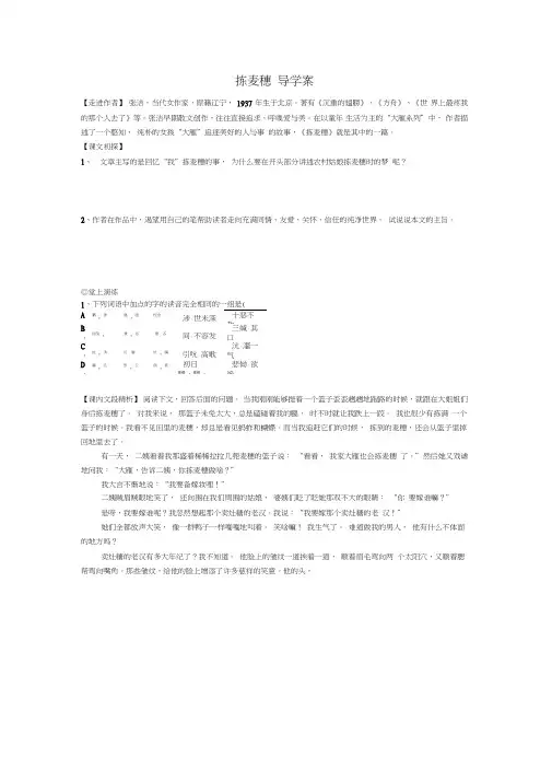 高中语文第三单元第11课拣麦穗导学案