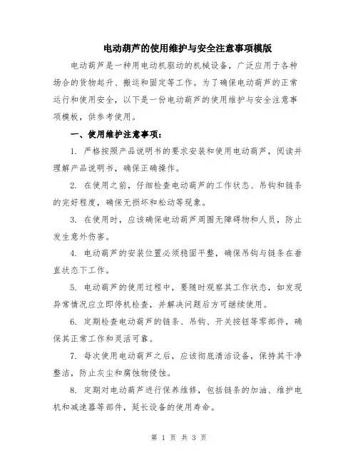 电动葫芦的使用维护与安全注意事项模版