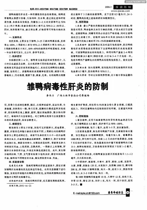 雏鸭病毒性肝炎的防制