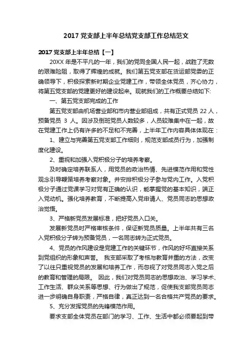 2017党支部上半年总结党支部工作总结范文