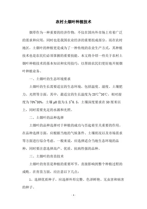 农村土烟叶种植技术