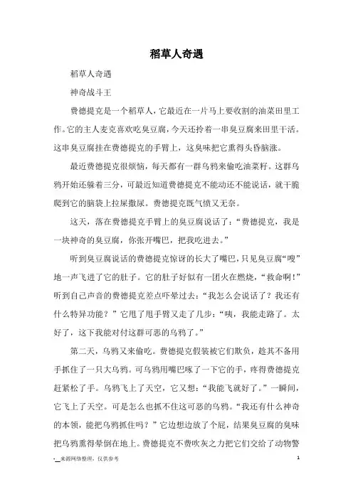 稻草人奇遇_小学五六年级想象