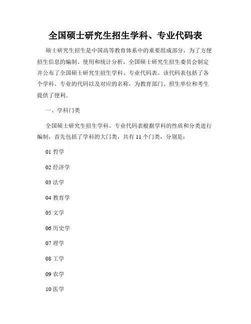 全国硕士研究生招生学科、专业代码表