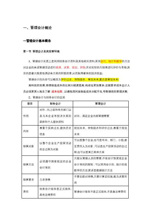 初级管理会计知识点汇总