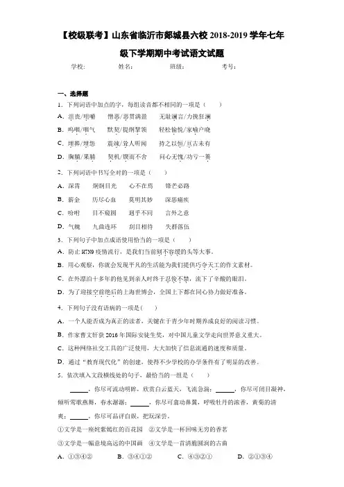 山东省临沂市郯城县六校2020至2021学年七年级下学期期中考试语文试题