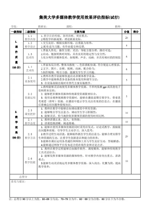 集美大学多媒体教学使用效果评估表