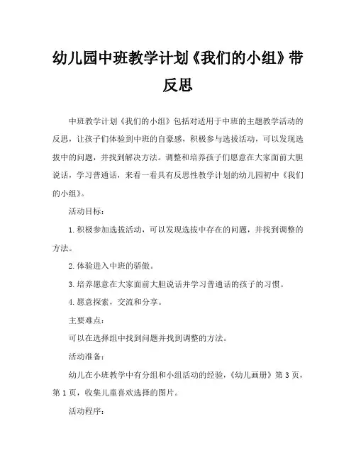 幼儿园中班教案《我们的小组》含反思
