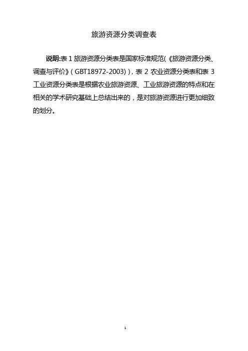 旅游资源分类表---精品模板