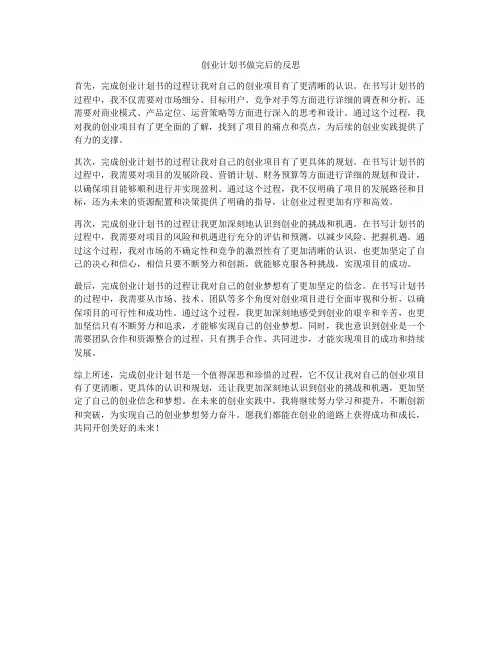 创业计划书做完后的反思