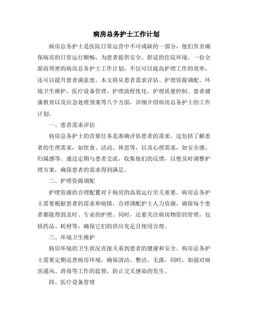 病房总务护士工作计划