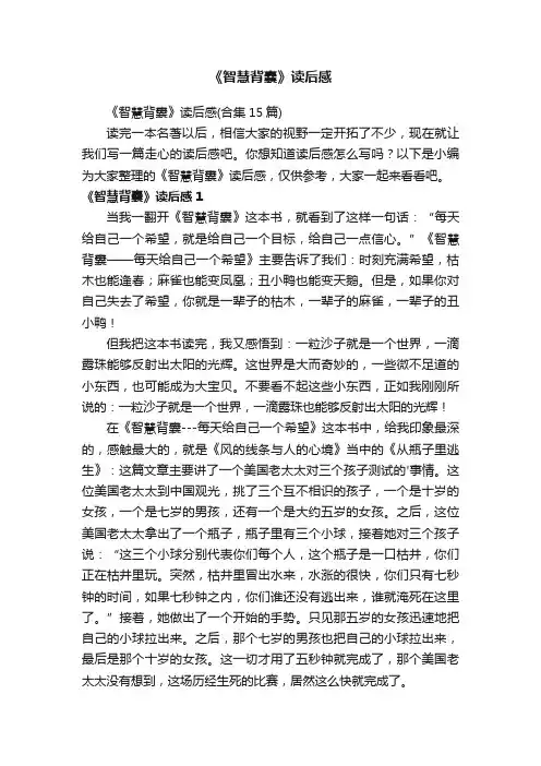 《智慧背囊》读后感