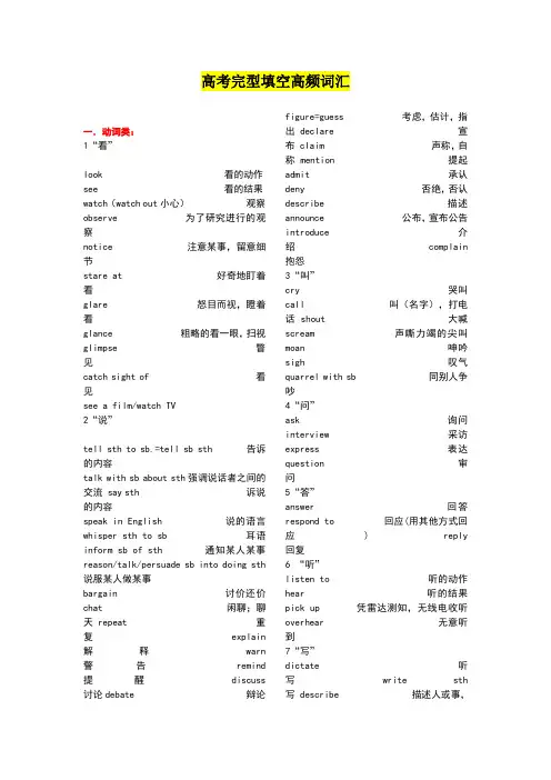 高考完形填空高频词汇汇总