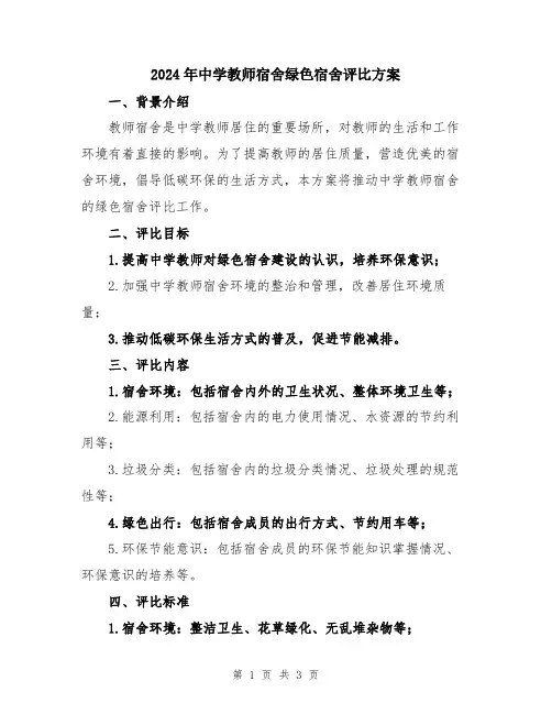 2024年中学教师宿舍绿色宿舍评比方案