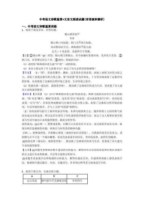 中考语文诗歌鉴赏+文言文阅读试题(有答案和解析) (4)