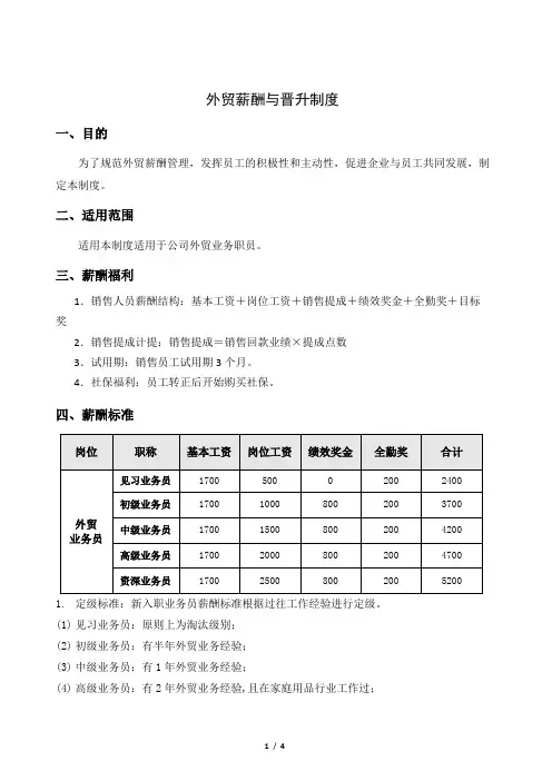贸易公司外贸业务销售薪酬及晋升制度