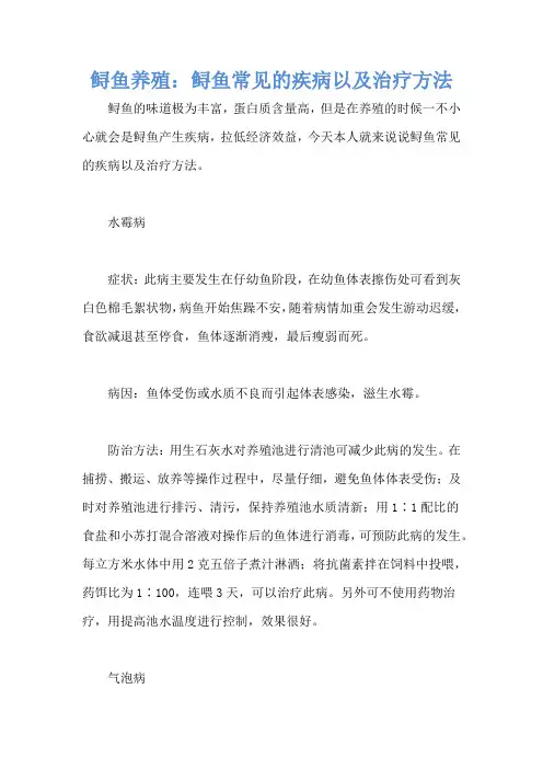 鲟鱼养殖：鲟鱼常见的疾病以及治疗方法