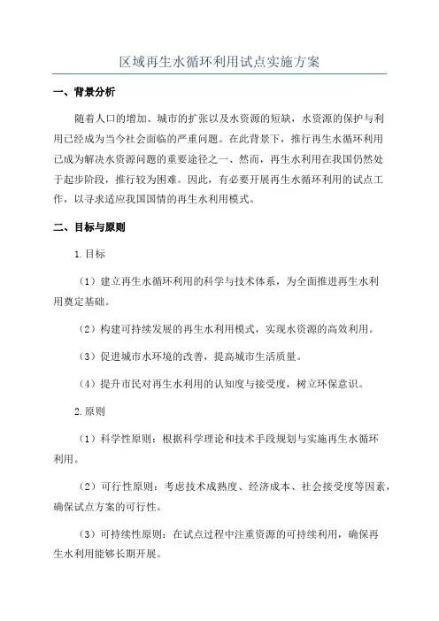 区域再生水循环利用试点实施方案