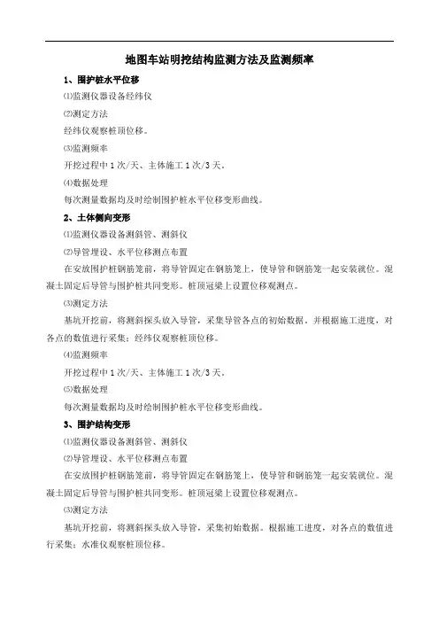 地图车站明挖结构监测方法及监测频率