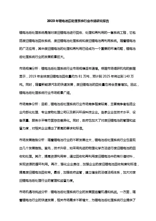 2023年锂电池后处理系统行业市场研究报告