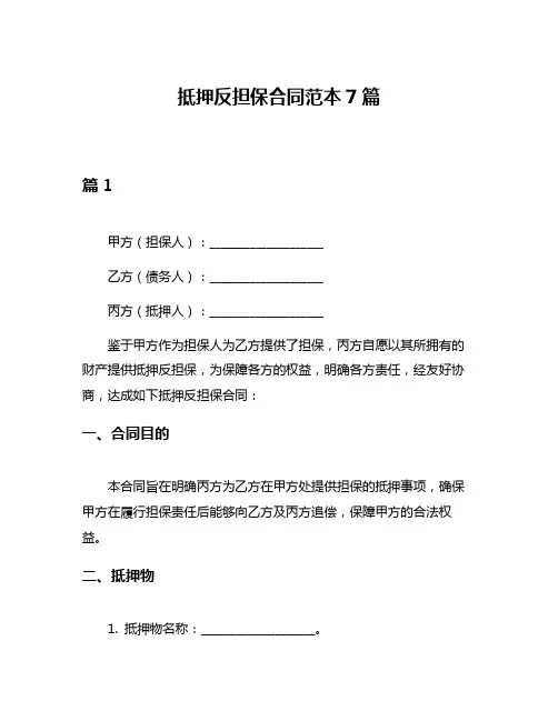 抵押反担保合同范本7篇