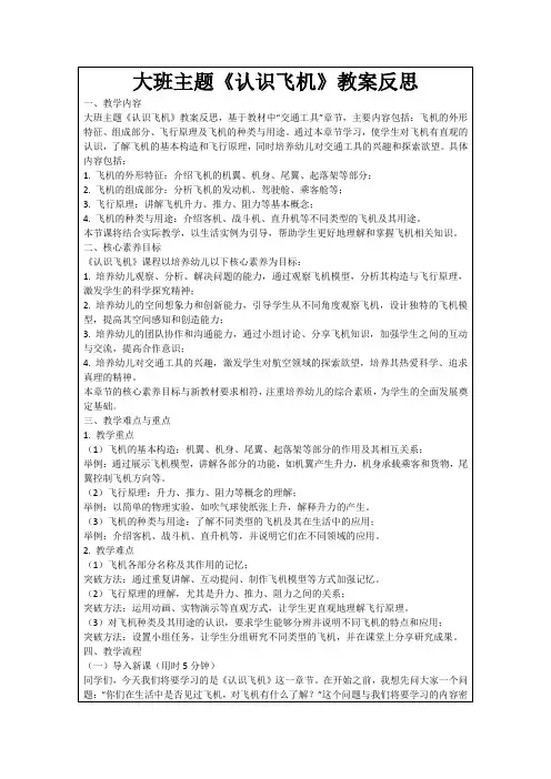 大班主题《认识飞机》教案反思