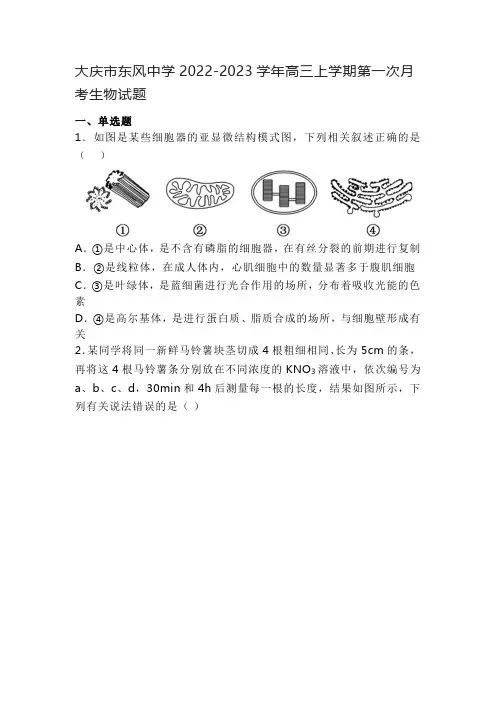 大庆市东风中学2022-2023学年高三上学期第一次月考生物试题