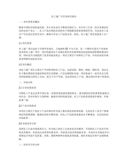 化工建厂可行性研究报告