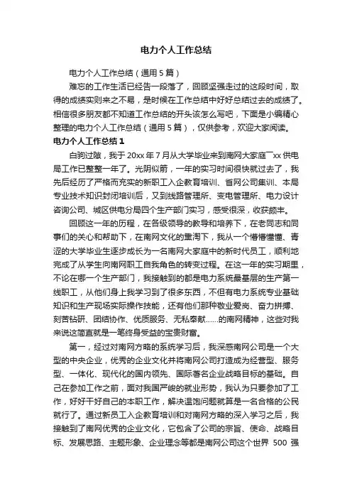 电力个人工作总结（通用5篇）
