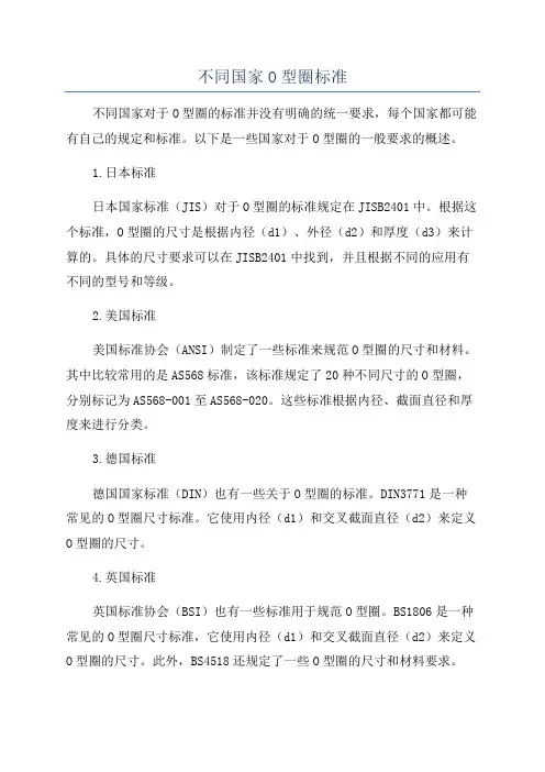 不同国家O型圈标准