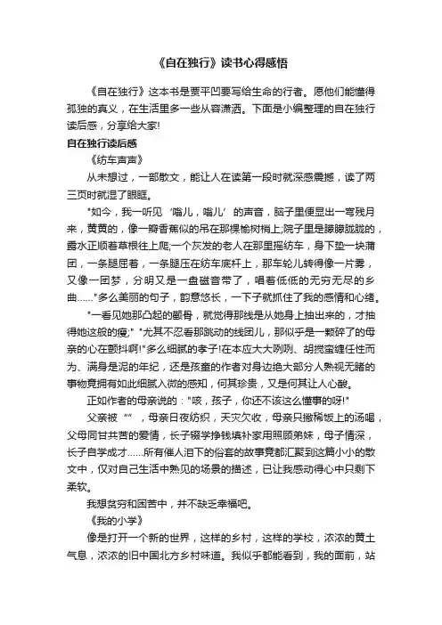 《自在独行》读书心得感悟