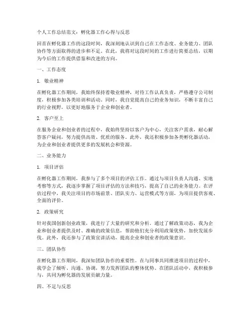 孵化器个人工作总结范文
