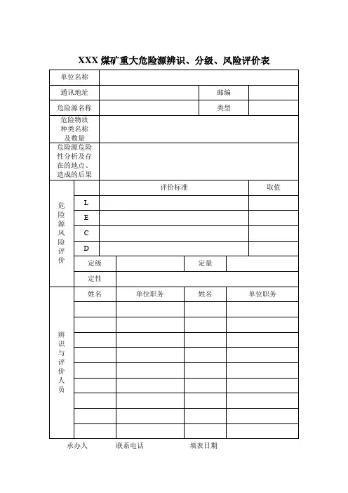 重大危险源辨识、分级、风险评价表