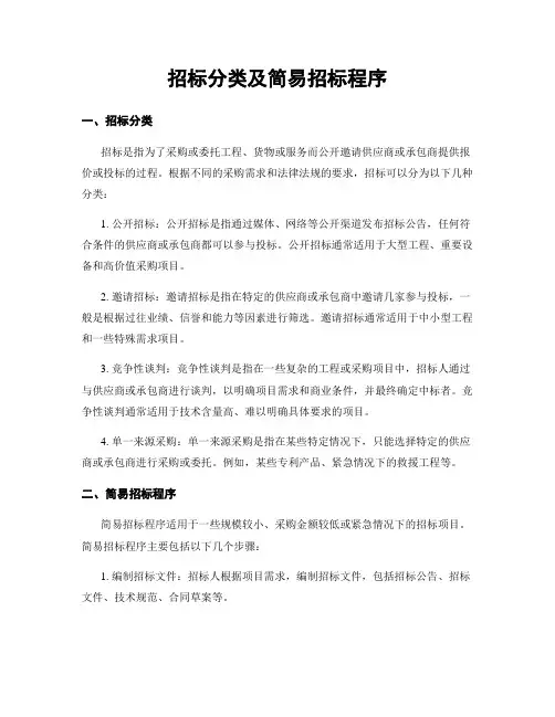 招标分类及简易招标程序